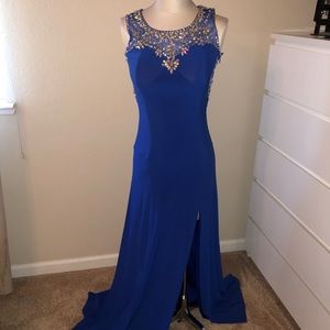 Long Royal blue dress with knee slit
